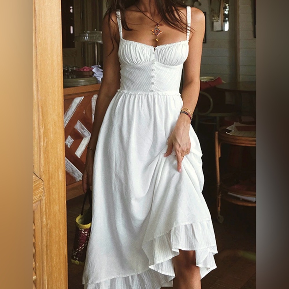 Commense Ruffle Hem Cami Plain Midi Dress size medium